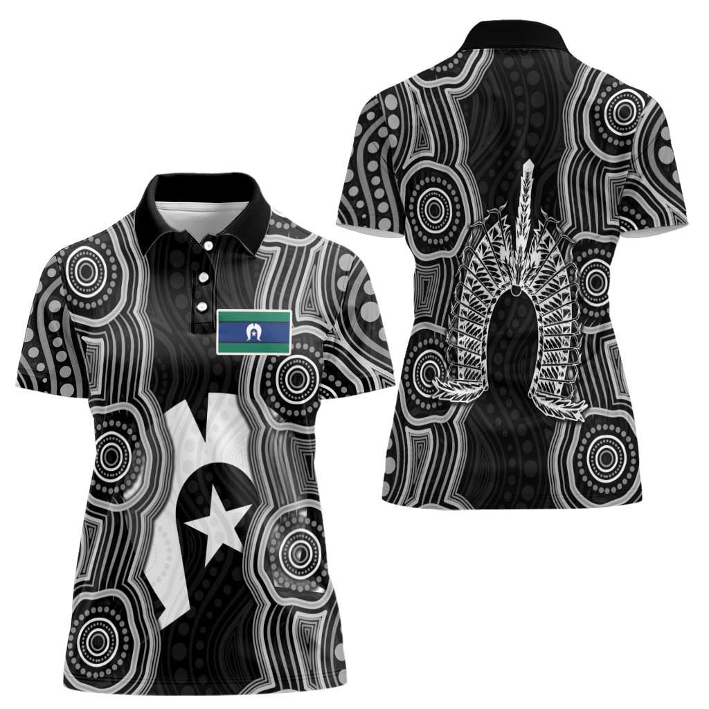 Torres Strait Islander Women Polo Shirt Flag Feather Headdress Indigenous Dotwork Tribal Art