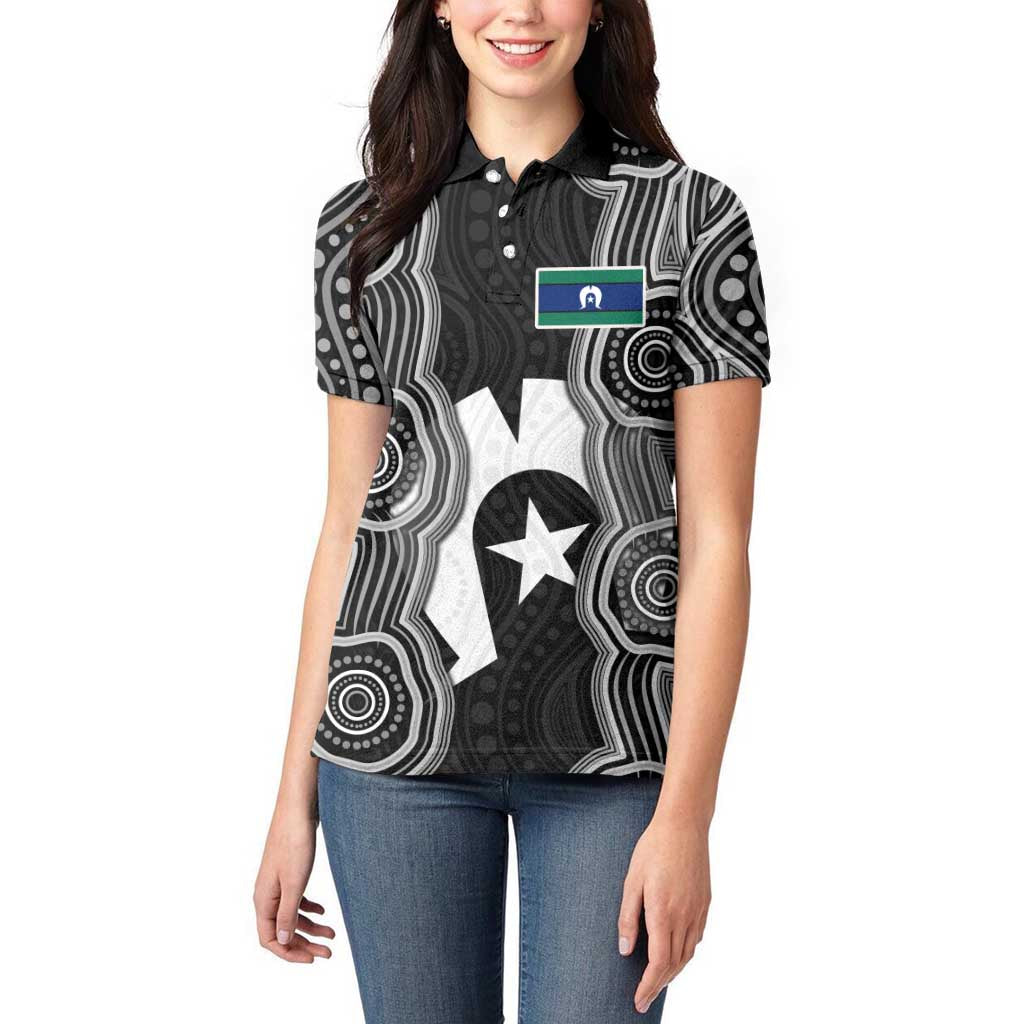 Torres Strait Islander Women Polo Shirt Flag Feather Headdress Indigenous Dotwork Tribal Art