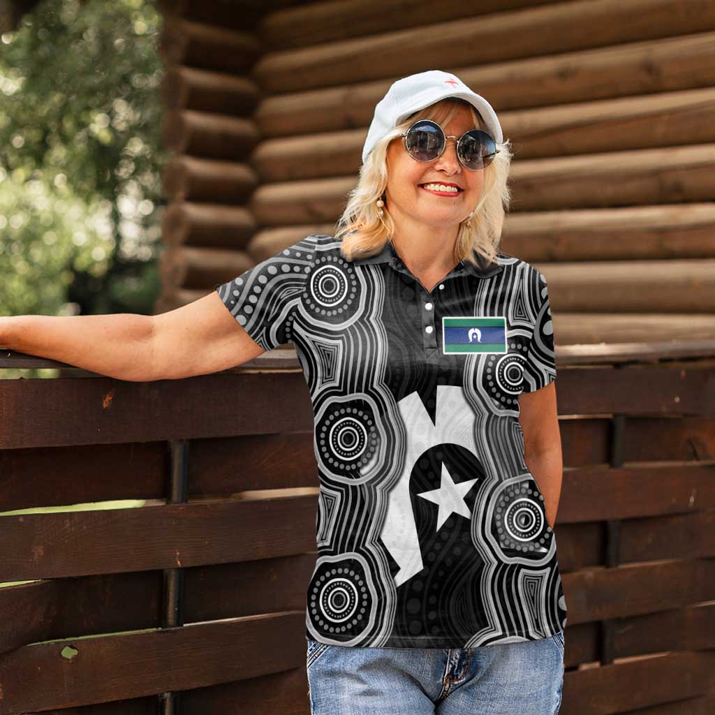 Torres Strait Islander Women Polo Shirt Flag Feather Headdress Indigenous Dotwork Tribal Art