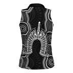 Torres Strait Islander Women Sleeveless Polo Shirt Flag Feather Headdress Indigenous Dotwork Tribal Art