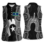 Torres Strait Islander Women Sleeveless Polo Shirt Flag Feather Headdress Indigenous Dotwork Tribal Art