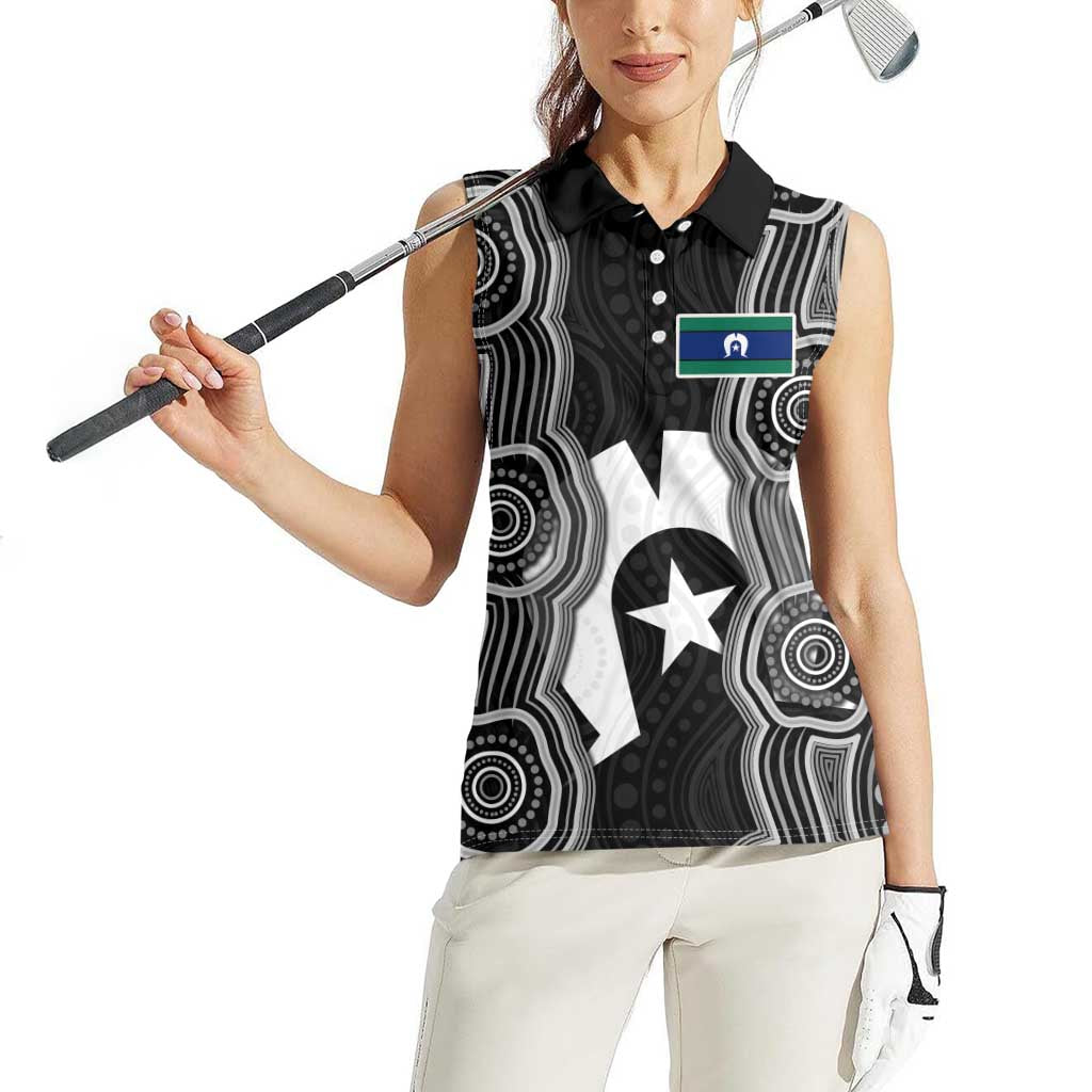Torres Strait Islander Women Sleeveless Polo Shirt Flag Feather Headdress Indigenous Dotwork Tribal Art