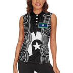 Torres Strait Islander Women Sleeveless Polo Shirt Flag Feather Headdress Indigenous Dotwork Tribal Art
