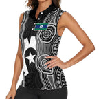 Torres Strait Islander Women Sleeveless Polo Shirt Flag Feather Headdress Indigenous Dotwork Tribal Art
