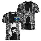 Torres Strait Islander Women V-Neck T-Shirt Flag Feather Headdress Indigenous Dotwork Tribal Art