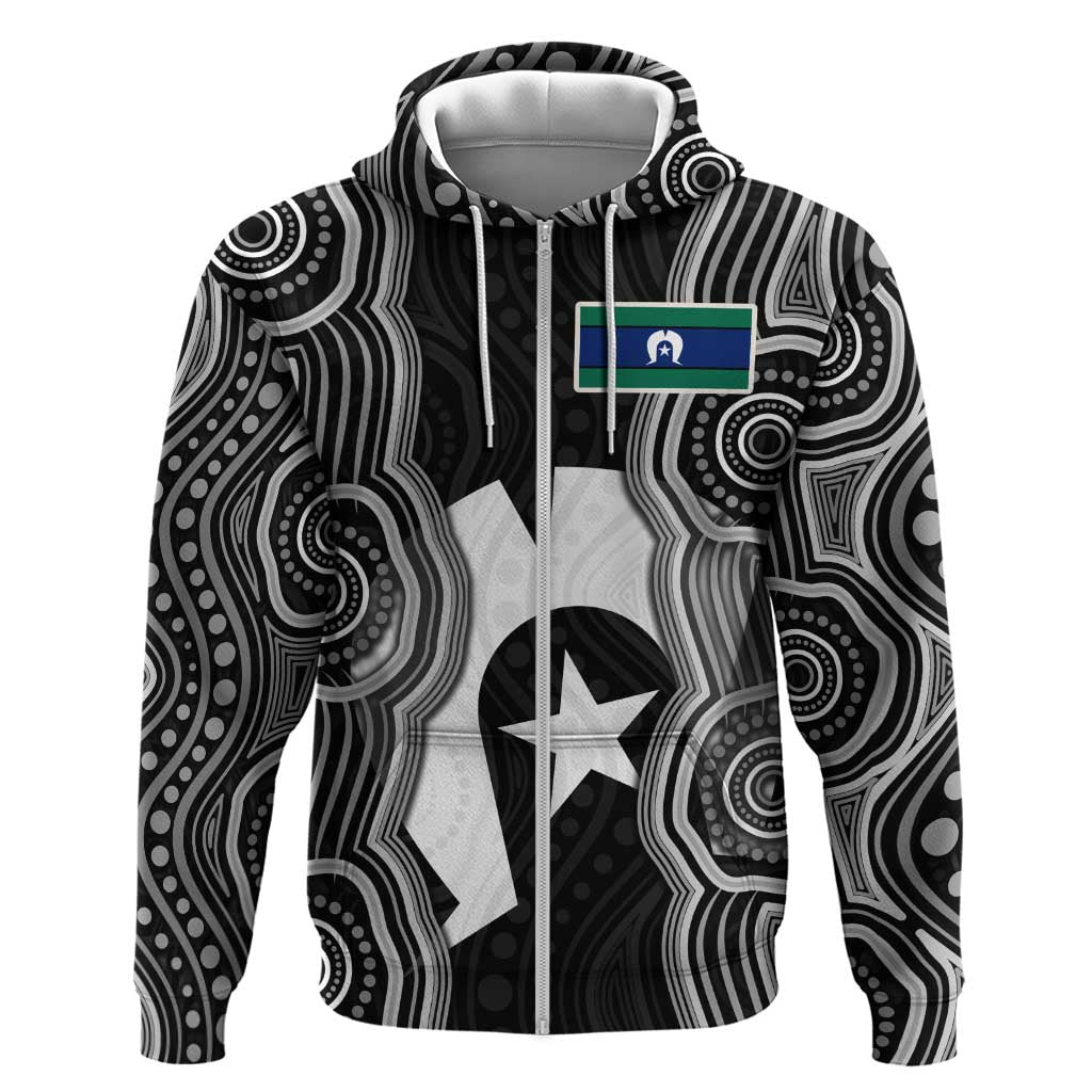 Torres Strait Islander Zip Hoodie Flag Feather Headdress Indigenous Dotwork Tribal Art