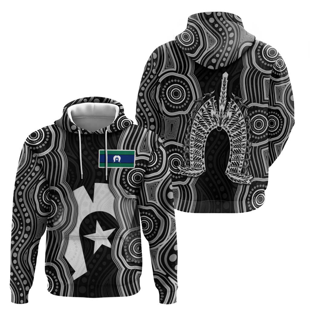 Torres Strait Islander Zip Hoodie Flag Feather Headdress Indigenous Dotwork Tribal Art