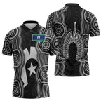 Torres Strait Islander Zipper Polo Shirt Flag Feather Headdress Indigenous Dotwork Tribal Art