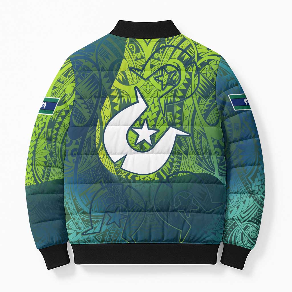 Torres Strait Islands Bomber Puffer Jacket Vibrant Polynesian Tribal Pattern Art