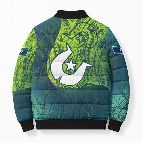 Torres Strait Islands Bomber Puffer Jacket Vibrant Polynesian Tribal Pattern Art