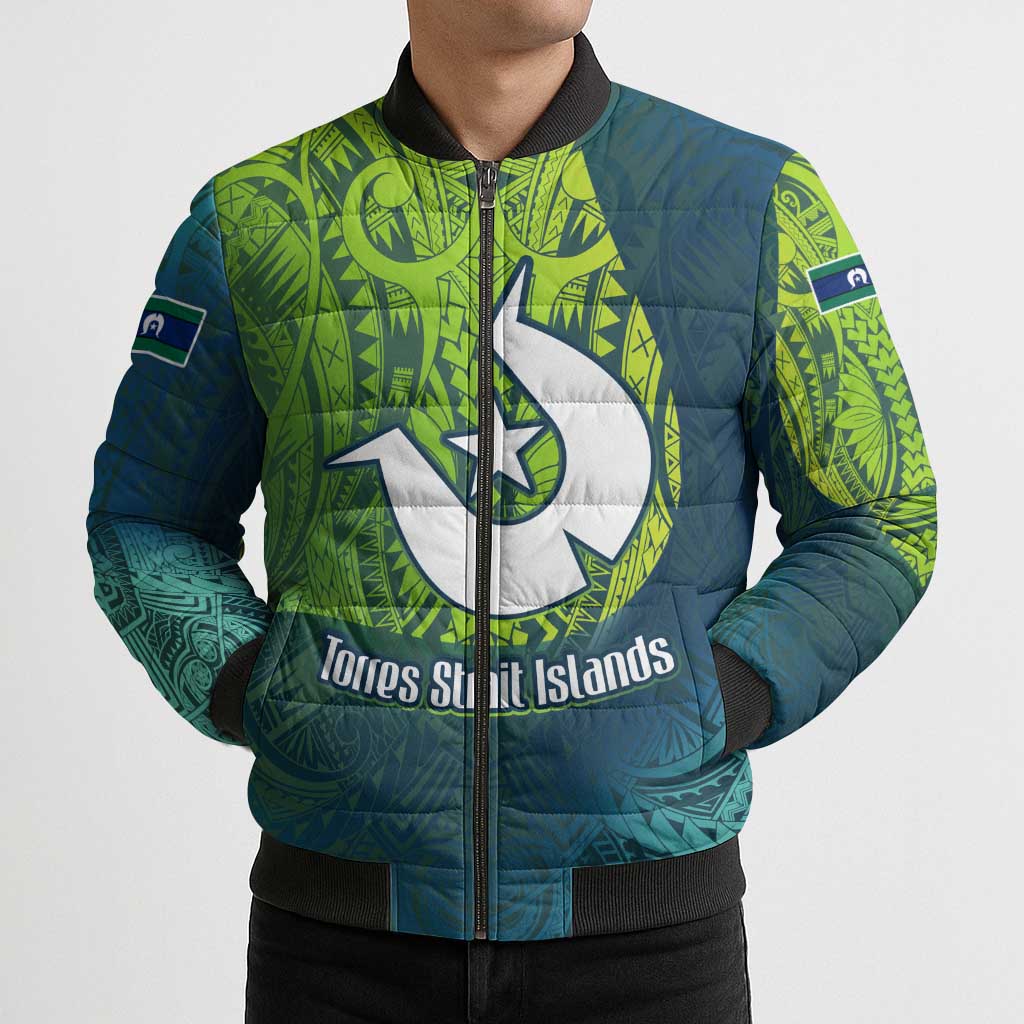 Torres Strait Islands Bomber Puffer Jacket Vibrant Polynesian Tribal Pattern Art