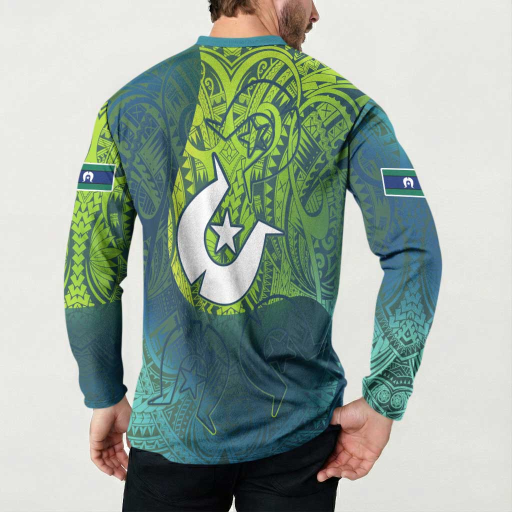 Torres Strait Islands Button Sweatshirt Vibrant Polynesian Tribal Pattern Art