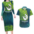 Torres Strait Islands Couples Matching Long Sleeve Bodycon Dress and Hawaiian Shirt Vibrant Polynesian Tribal Pattern Art