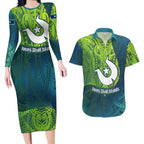 Torres Strait Islands Couples Matching Long Sleeve Bodycon Dress and Hawaiian Shirt Vibrant Polynesian Tribal Pattern Art