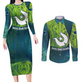 Torres Strait Islands Couples Matching Long Sleeve Bodycon Dress and Long Sleeve Button Shirt Vibrant Polynesian Tribal Pattern Art