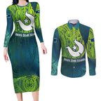 Torres Strait Islands Couples Matching Long Sleeve Bodycon Dress and Long Sleeve Button Shirt Vibrant Polynesian Tribal Pattern Art