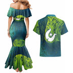 Torres Strait Islands Couples Matching Mermaid Dress and Hawaiian Shirt Vibrant Polynesian Tribal Pattern Art