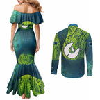 Torres Strait Islands Couples Matching Mermaid Dress and Long Sleeve Button Shirt Vibrant Polynesian Tribal Pattern Art