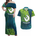 Torres Strait Islands Couples Matching Off Shoulder Maxi Dress and Hawaiian Shirt Vibrant Polynesian Tribal Pattern Art