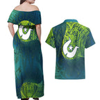 Torres Strait Islands Couples Matching Off Shoulder Maxi Dress and Hawaiian Shirt Vibrant Polynesian Tribal Pattern Art