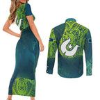 Torres Strait Islands Couples Matching Short Sleeve Bodycon Dress and Long Sleeve Button Shirt Vibrant Polynesian Tribal Pattern Art