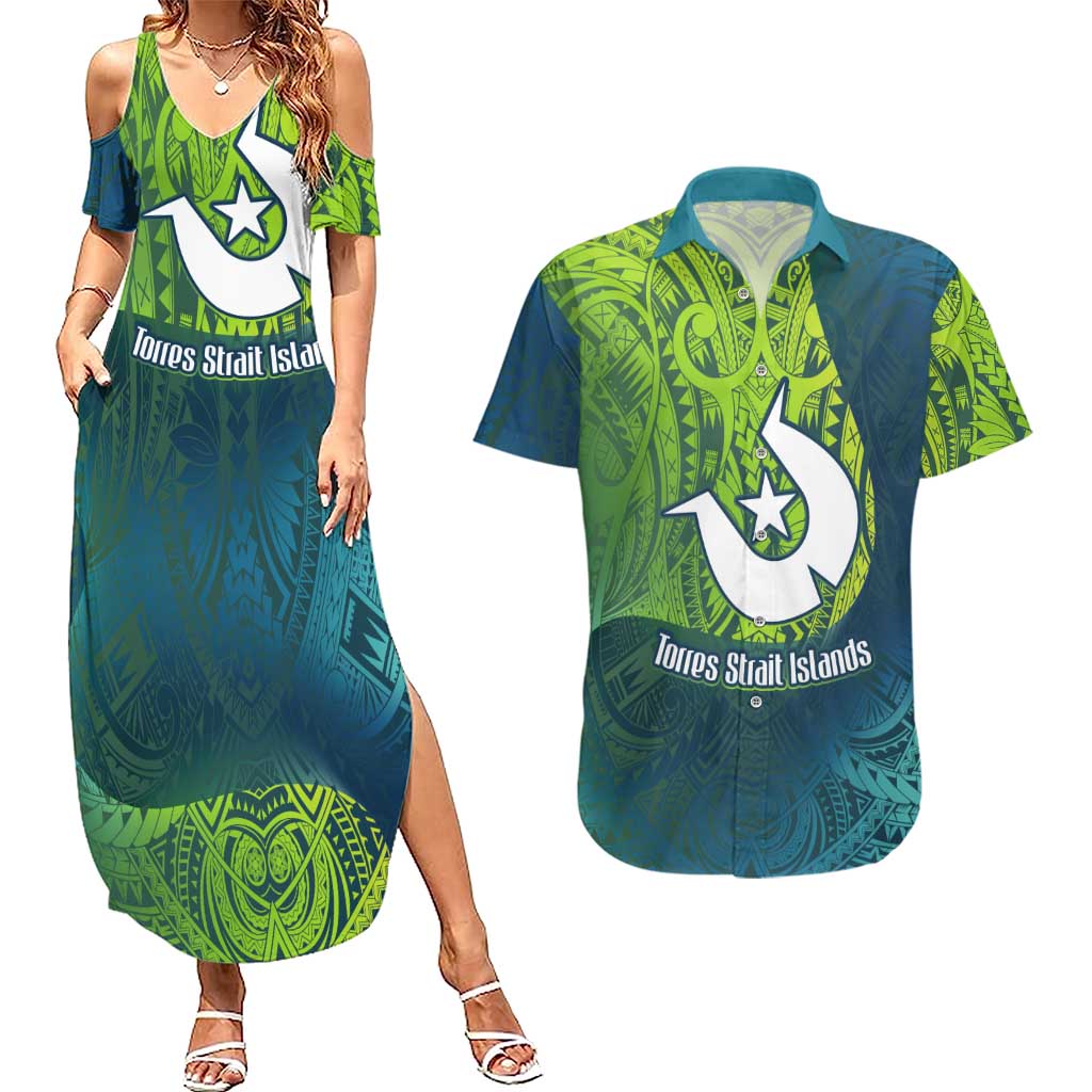 Torres Strait Islands Couples Matching Summer Maxi Dress and Hawaiian Shirt Vibrant Polynesian Tribal Pattern Art