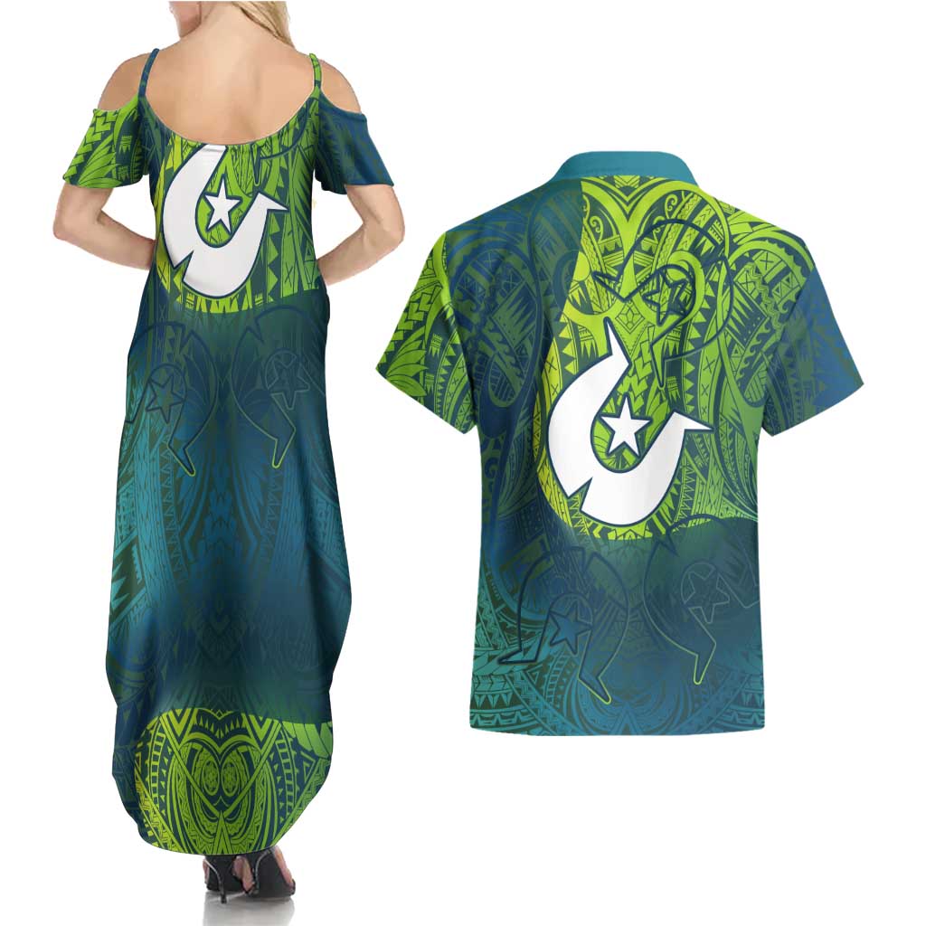 Torres Strait Islands Couples Matching Summer Maxi Dress and Hawaiian Shirt Vibrant Polynesian Tribal Pattern Art