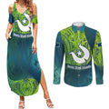 Torres Strait Islands Couples Matching Summer Maxi Dress and Long Sleeve Button Shirt Vibrant Polynesian Tribal Pattern Art