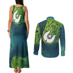 Torres Strait Islands Couples Matching Tank Maxi Dress and Long Sleeve Button Shirt Vibrant Polynesian Tribal Pattern Art