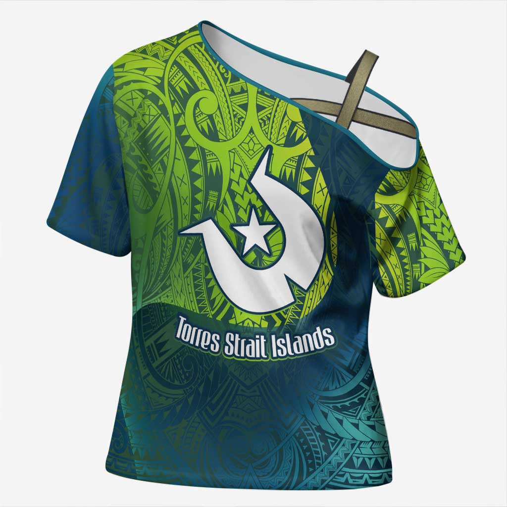 Torres Strait Islands Cross Shoulder Shirt Vibrant Polynesian Tribal Pattern Art