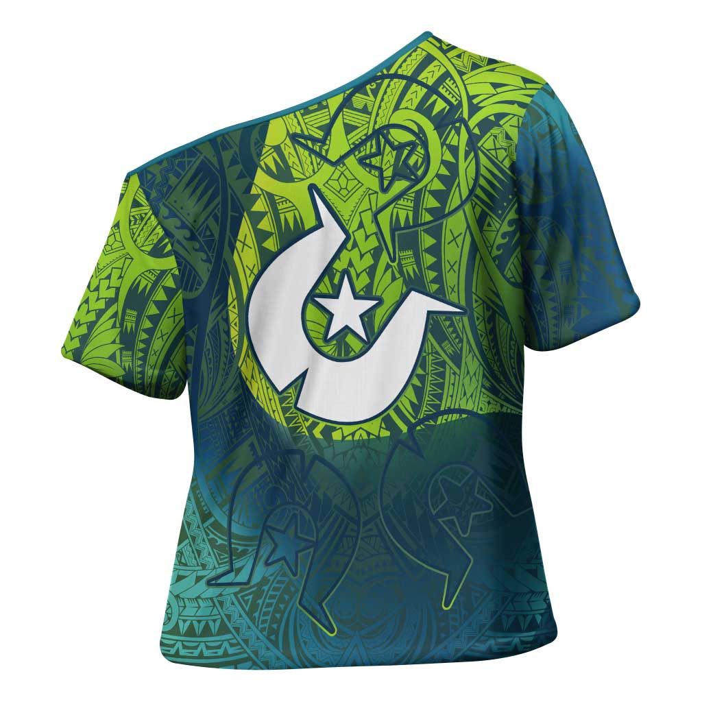 Torres Strait Islands Cross Shoulder Shirt Vibrant Polynesian Tribal Pattern Art