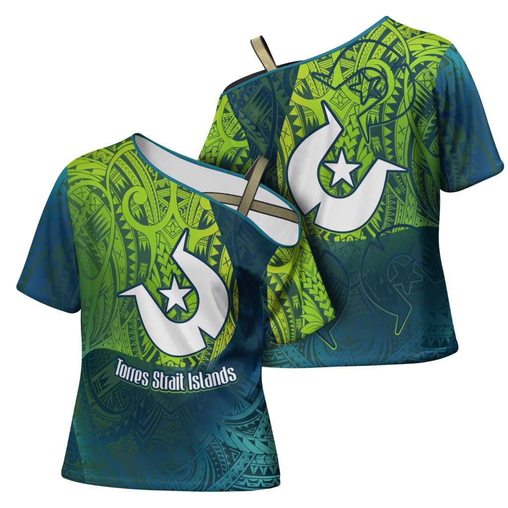 Torres Strait Islands Cross Shoulder Shirt Vibrant Polynesian Tribal Pattern Art
