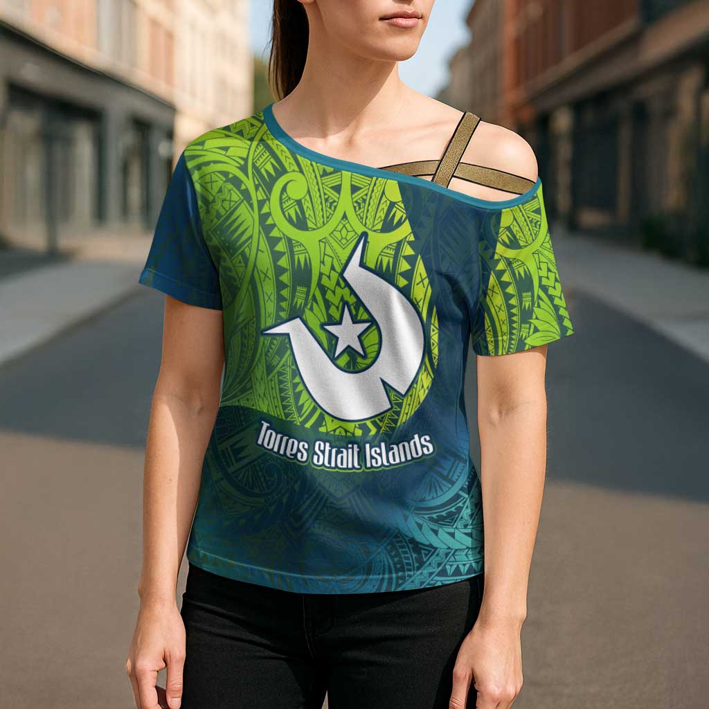 Torres Strait Islands Cross Shoulder Shirt Vibrant Polynesian Tribal Pattern Art