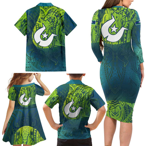 Torres Strait Islands Family Matching Long Sleeve Bodycon Dress and Hawaiian Shirt Vibrant Polynesian Tribal Pattern Art
