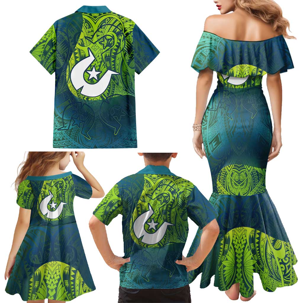 Torres Strait Islands Family Matching Mermaid Dress and Hawaiian Shirt Vibrant Polynesian Tribal Pattern Art