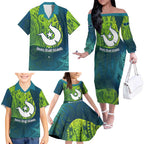 Torres Strait Islands Family Matching Off The Shoulder Long Sleeve Dress and Hawaiian Shirt Vibrant Polynesian Tribal Pattern Art