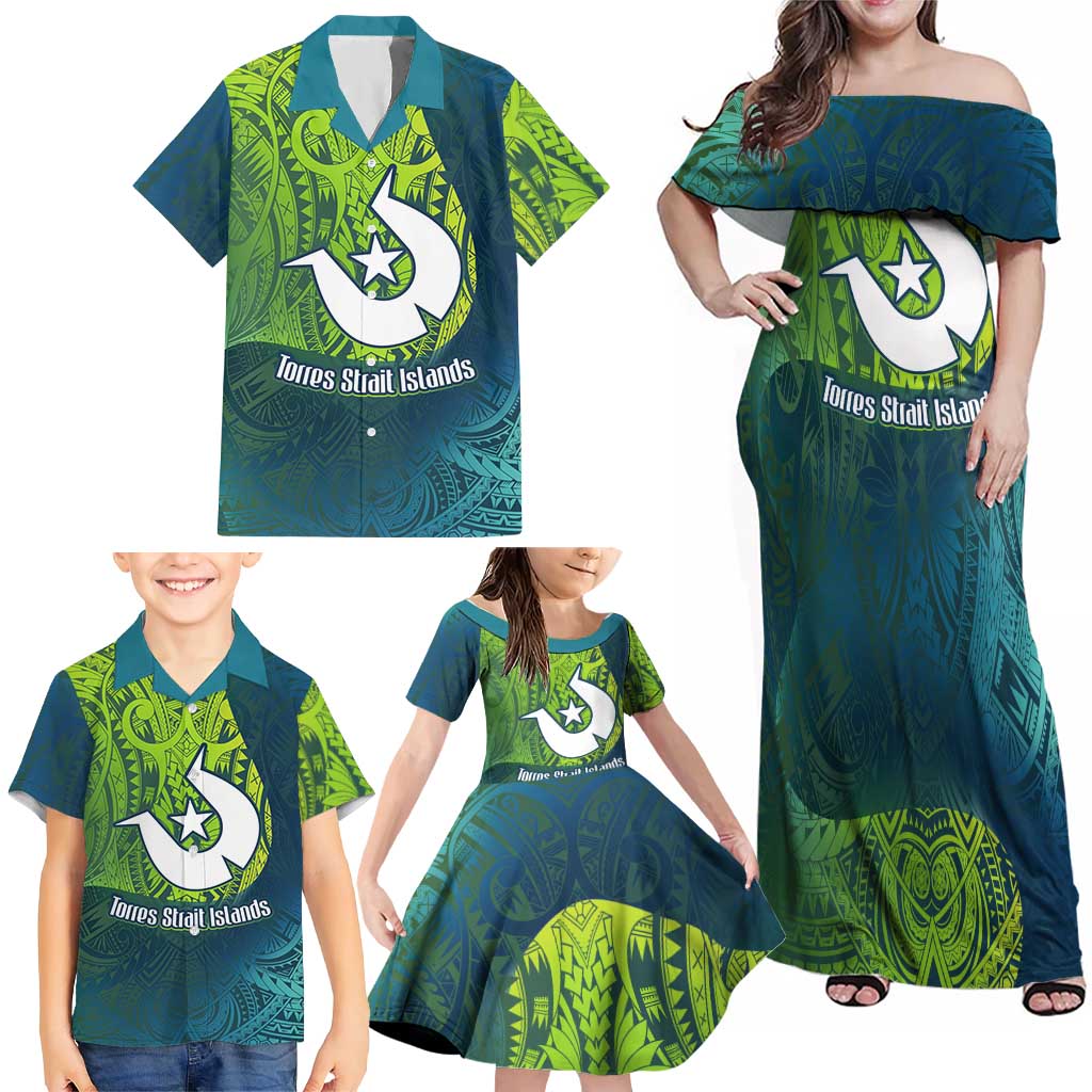 Torres Strait Islands Family Matching Off Shoulder Maxi Dress and Hawaiian Shirt Vibrant Polynesian Tribal Pattern Art