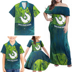 Torres Strait Islands Family Matching Off Shoulder Maxi Dress and Hawaiian Shirt Vibrant Polynesian Tribal Pattern Art