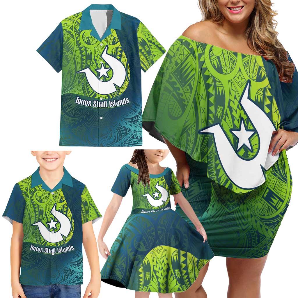 Torres Strait Islands Family Matching Off Shoulder Short Dress and Hawaiian Shirt Vibrant Polynesian Tribal Pattern Art