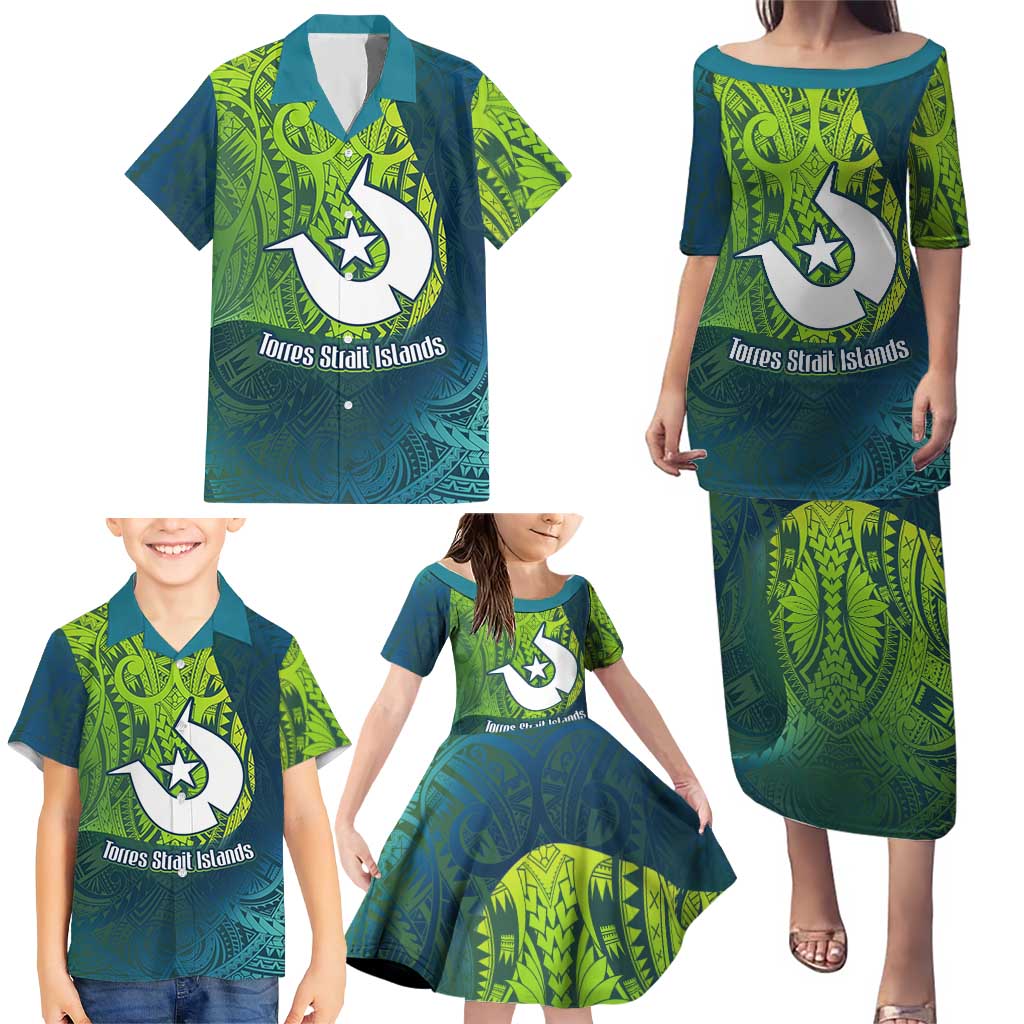 Torres Strait Islands Family Matching Puletasi and Hawaiian Shirt Vibrant Polynesian Tribal Pattern Art