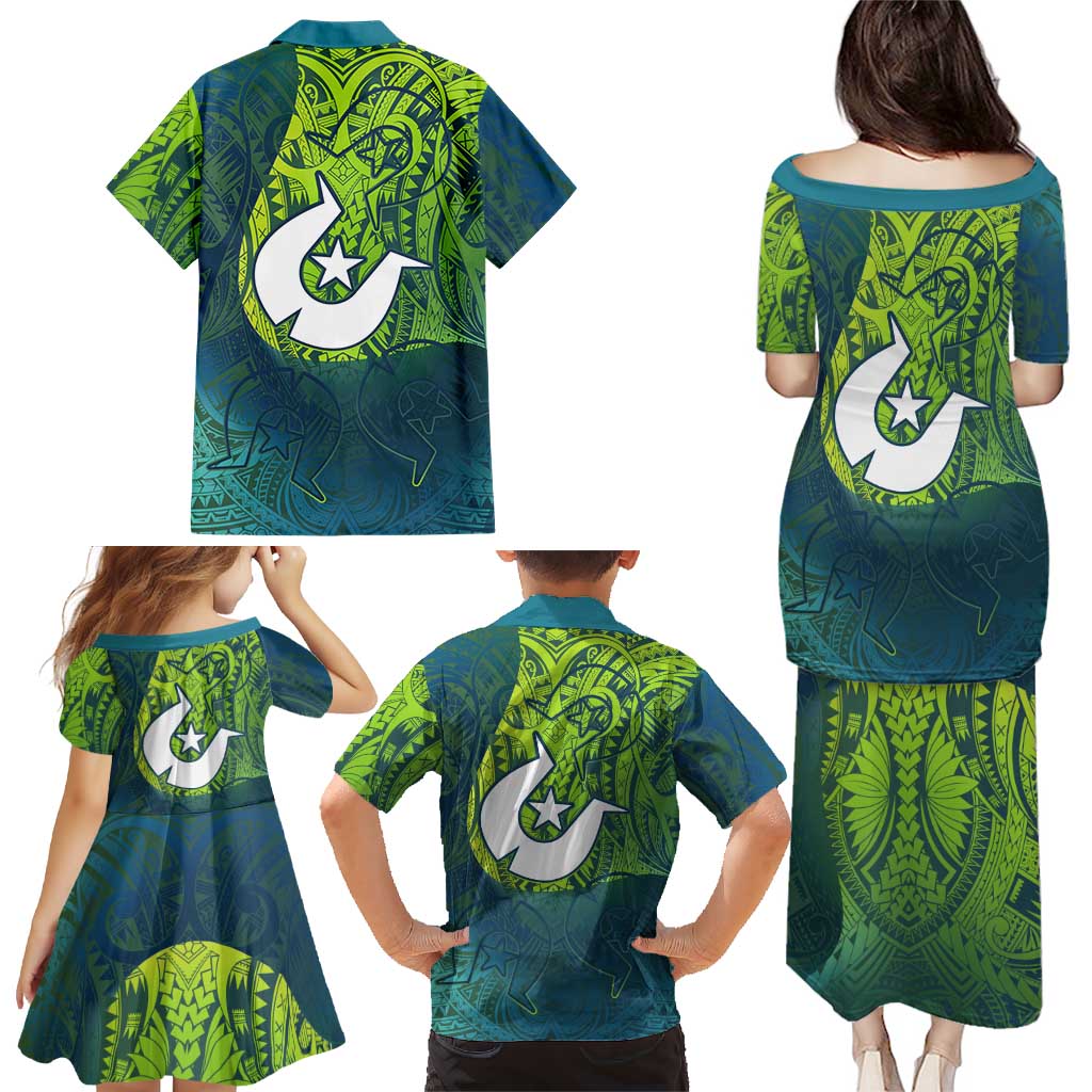 Torres Strait Islands Family Matching Puletasi and Hawaiian Shirt Vibrant Polynesian Tribal Pattern Art