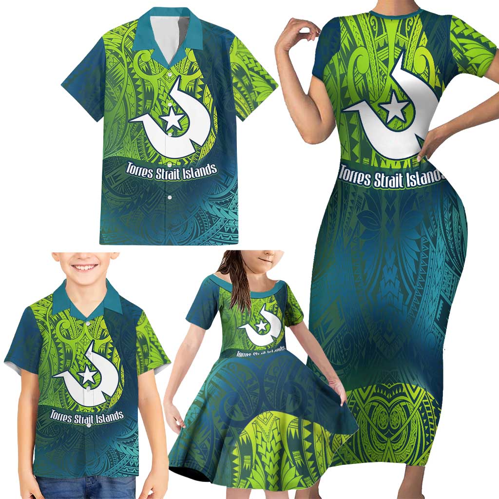 Torres Strait Islands Family Matching Short Sleeve Bodycon Dress and Hawaiian Shirt Vibrant Polynesian Tribal Pattern Art
