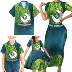 Torres Strait Islands Family Matching Short Sleeve Bodycon Dress and Hawaiian Shirt Vibrant Polynesian Tribal Pattern Art