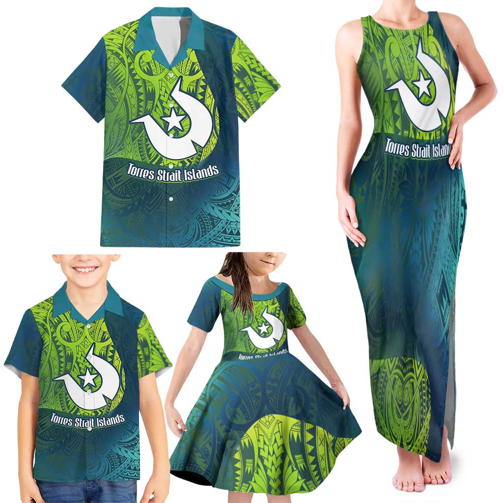 Torres Strait Islands Family Matching Tank Maxi Dress and Hawaiian Shirt Vibrant Polynesian Tribal Pattern Art