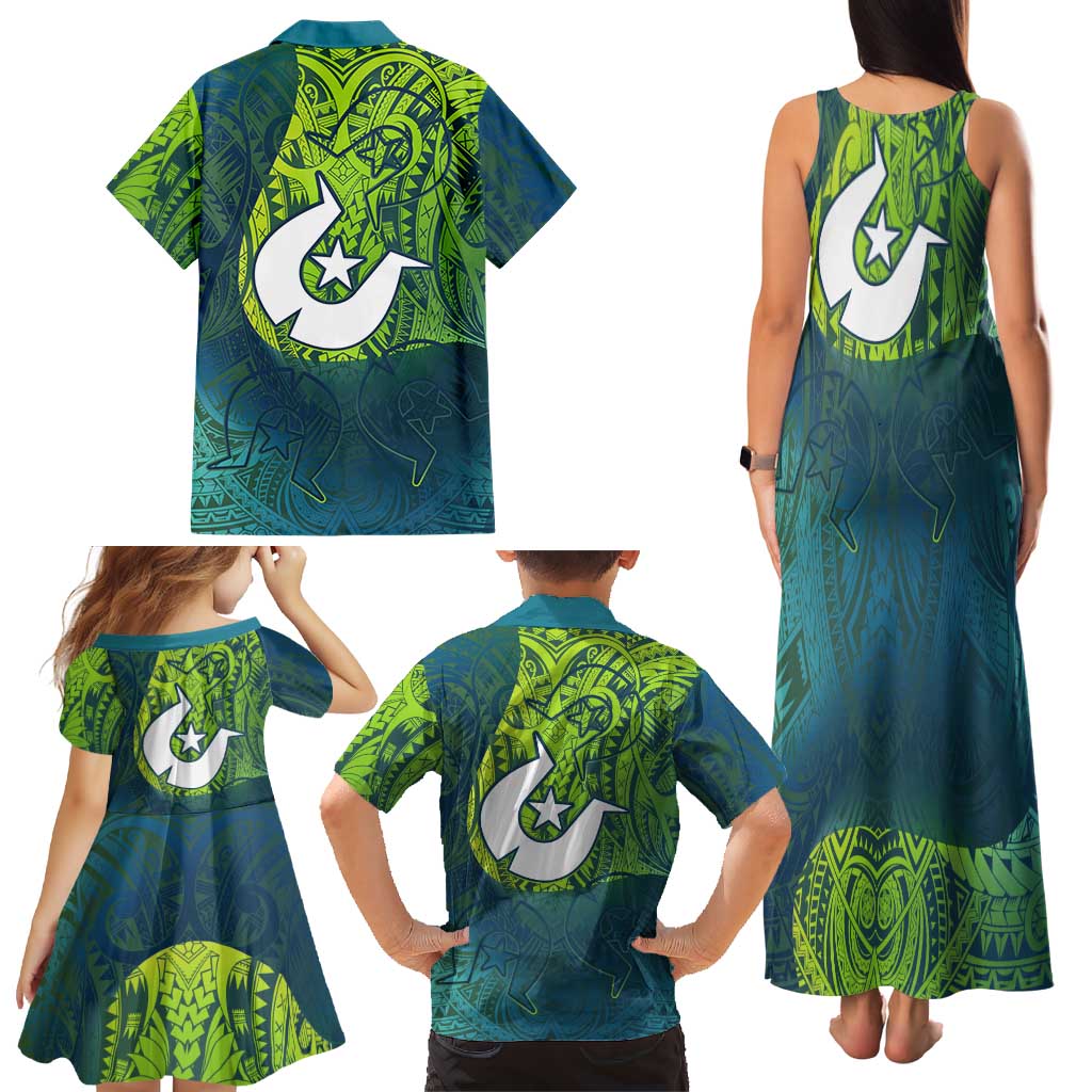 Torres Strait Islands Family Matching Tank Maxi Dress and Hawaiian Shirt Vibrant Polynesian Tribal Pattern Art