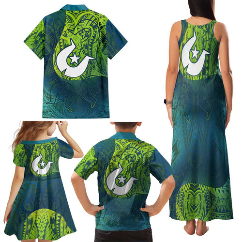 Torres Strait Islands Family Matching Tank Maxi Dress and Hawaiian Shirt Vibrant Polynesian Tribal Pattern Art