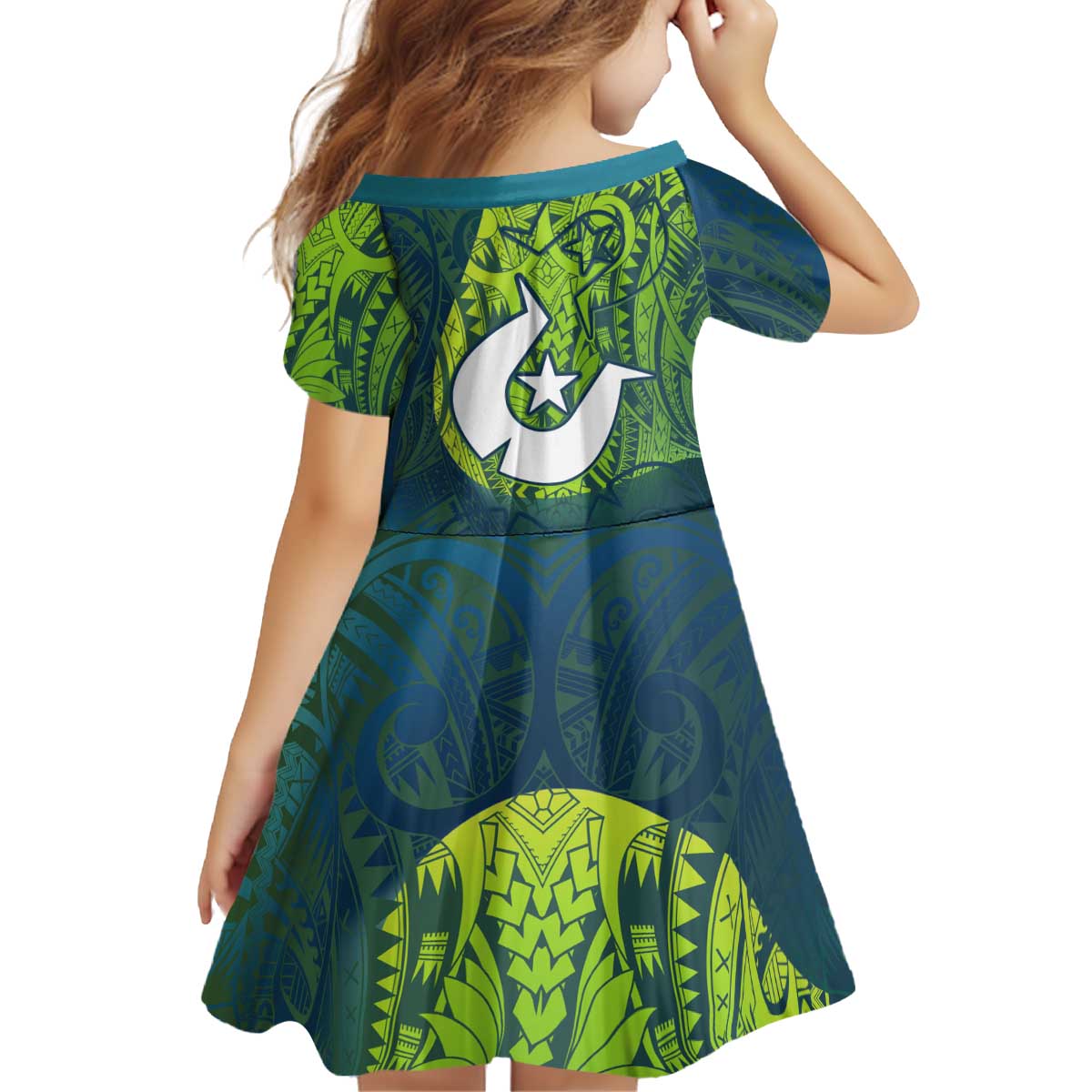 Torres Strait Islands Kid Short Sleeve Dress Vibrant Polynesian Tribal Pattern Art