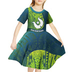 Torres Strait Islands Kid Short Sleeve Dress Vibrant Polynesian Tribal Pattern Art
