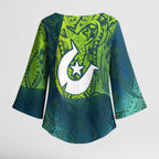 Torres Strait Islands Kimono Sleeve Blouse Vibrant Polynesian Tribal Pattern Art