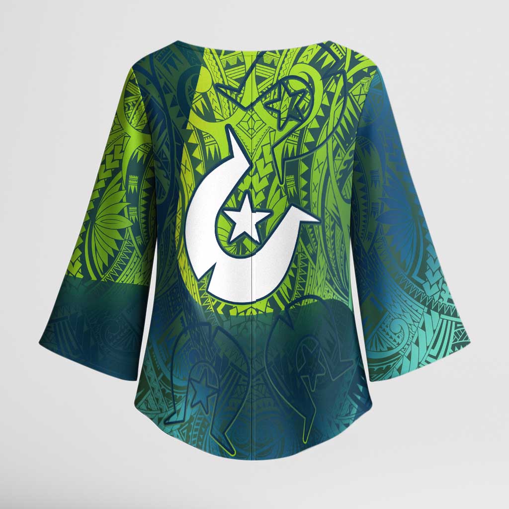 Torres Strait Islands Kimono Sleeve Blouse Vibrant Polynesian Tribal Pattern Art